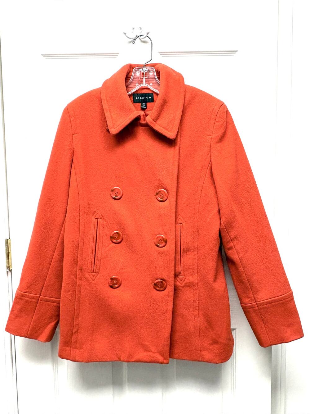 B Braetan Jacket Wool Pea Coat Orange Women’s MDouble Breasted Made Ukraine
